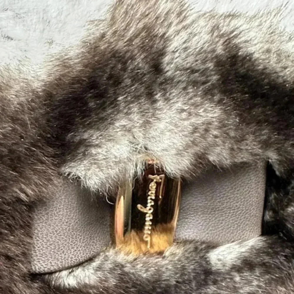 🧚🏻HOST PICK🧚🏻 Salvatore Ferragamo Suede Handbag Tote Fur Trimmed EUC - Picture 3 of 13